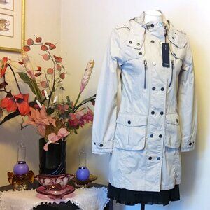 NWT SIGNAL Women’s Cotton Double Breasted Beige Hooded Trench Coat Size M 10